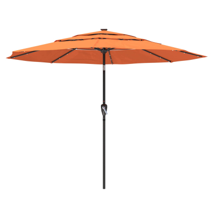 11 FT 3-Layer Aluminum Market Solar Tilt Patio Umbrella with 32-LED Light (without Base)
