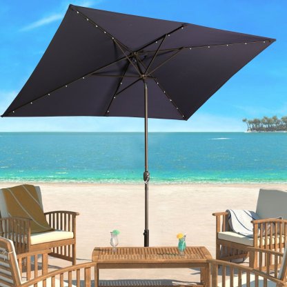 10Ft Outdoor Rectangular Umbrella with 26 Solar-Powered LED Lights, Crank and Tilt (Without Base)