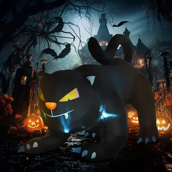 HOMCOM 4ft Inflatable Halloween Pouncing Black Cat, Inflatable Outdoor LED Yard Display for Holiday Home