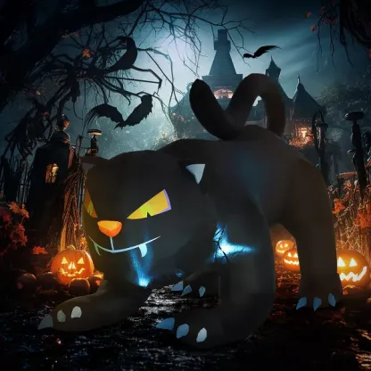 HOMCOM 4ft Inflatable Halloween Pouncing Black Cat, Inflatable Outdoor LED Yard Display for Holiday Home
