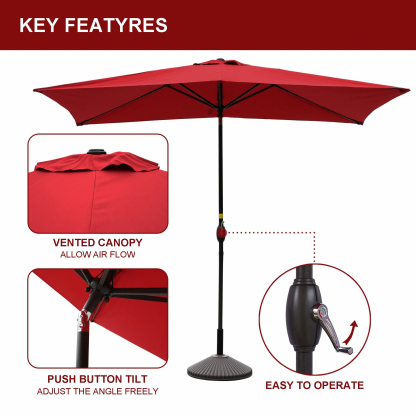 10Ft Aluminum Rectangular Market Patio Umbrella with Crank and Tilt (without Base)