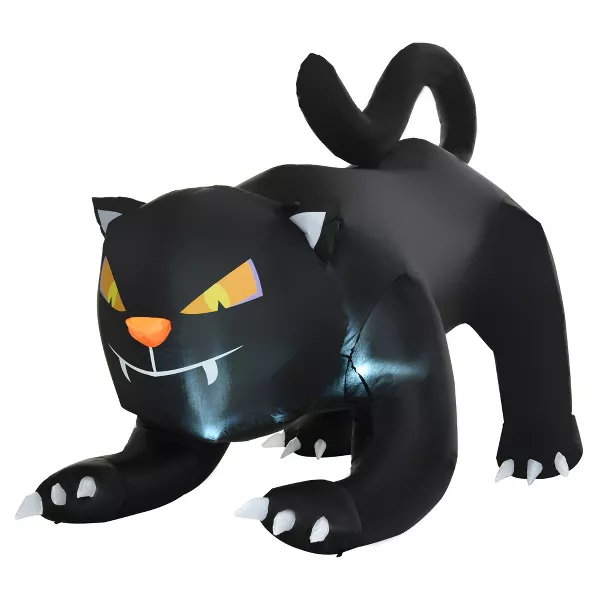 HOMCOM 4ft Inflatable Halloween Pouncing Black Cat, Inflatable Outdoor LED Yard Display for Holiday Home
