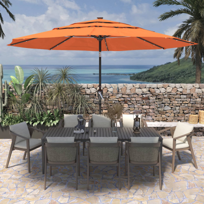 11 FT 3-Layer Aluminum Market Solar Tilt Patio Umbrella with 32-LED Light (without Base)