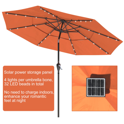 11 FT 3-Layer Aluminum Market Solar Tilt Patio Umbrella with 32-LED Light (without Base)
