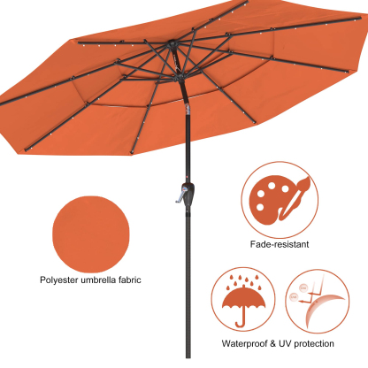 11 FT 3-Layer Aluminum Market Solar Tilt Patio Umbrella with 32-LED Light (without Base)