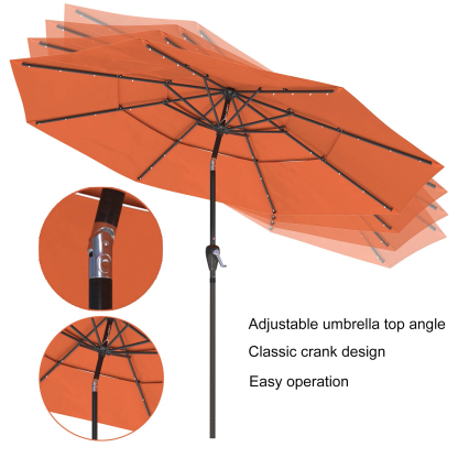 11 FT 3-Layer Aluminum Market Solar Tilt Patio Umbrella with 32-LED Light (without Base)