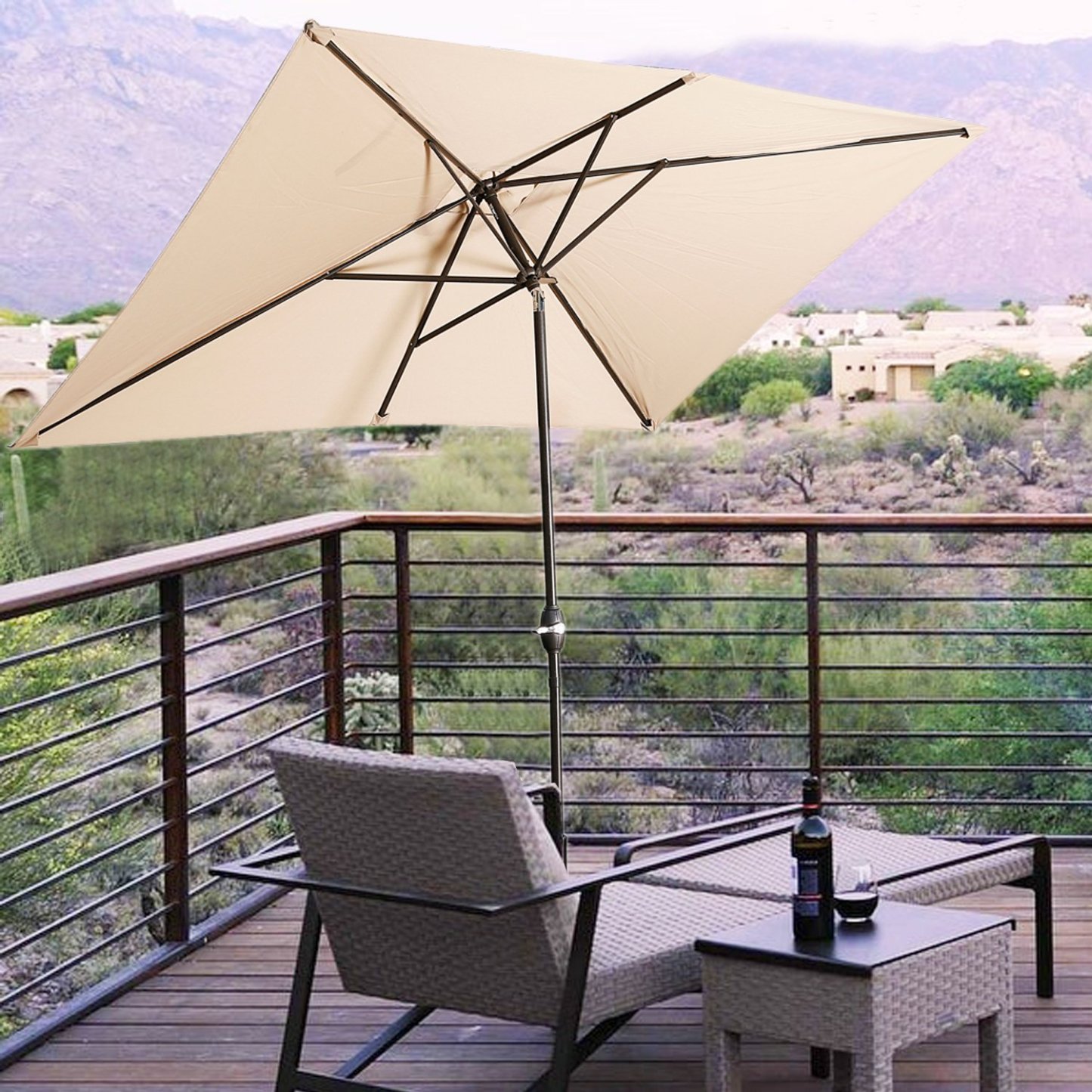 10Ft Aluminum Rectangular Market Patio Umbrella with Crank and Tilt (without Base)