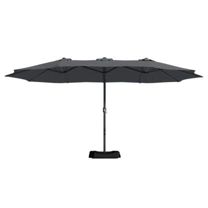 15ft Patio Steel Rectangular Double-Sided Market Umbrella With Base, Classic Design or Solar LED Lights Options,UV Sun Protection & Easy Crank for Deck Pool Patio.