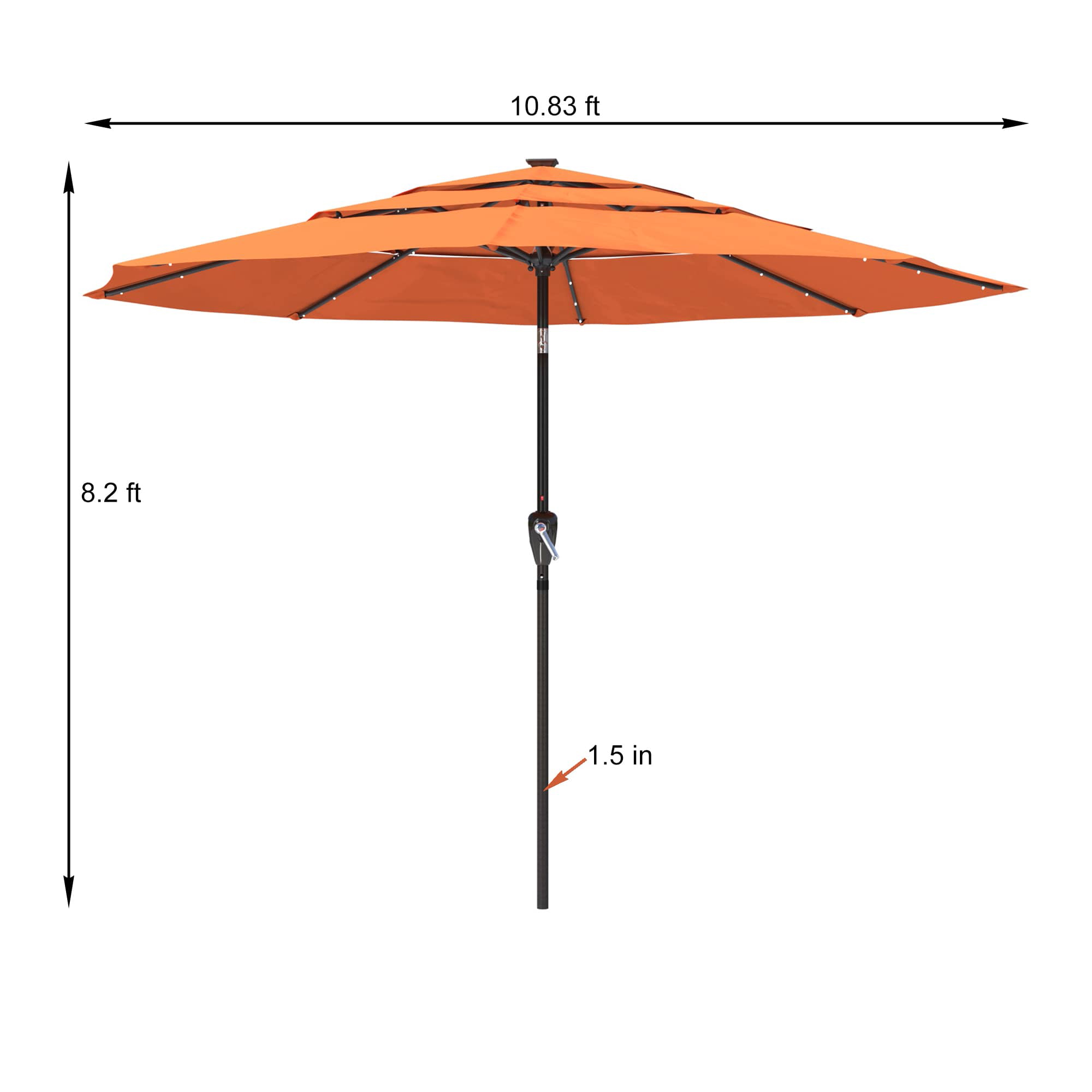 11 FT 3-Layer Aluminum Market Solar Tilt Patio Umbrella with 32-LED Light (without Base)