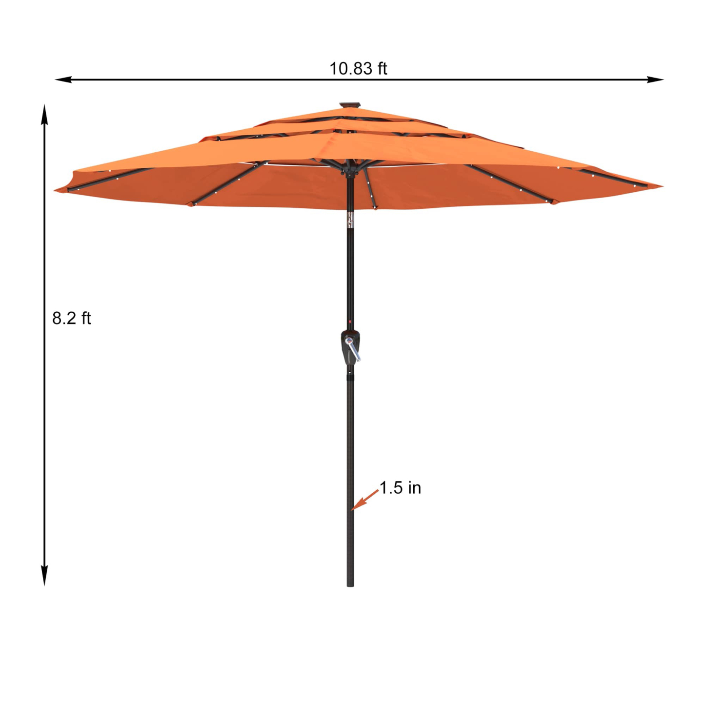 11 FT 3-Layer Aluminum Market Solar Tilt Patio Umbrella with 32-LED Light (without Base)