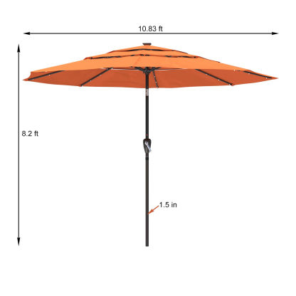 11 FT 3-Layer Aluminum Market Solar Tilt Patio Umbrella with 32-LED Light (without Base)