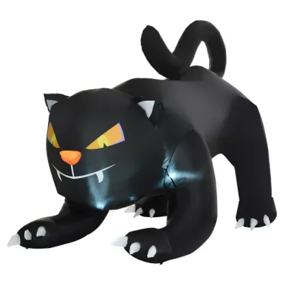HOMCOM 4ft Inflatable Halloween Pouncing Black Cat, Inflatable Outdoor LED Yard Display for Holiday Home