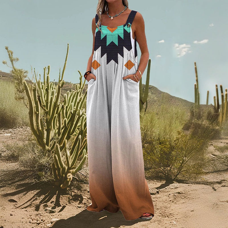 Women's Ethnic Print Casual Wide Leg Jumpsuit
