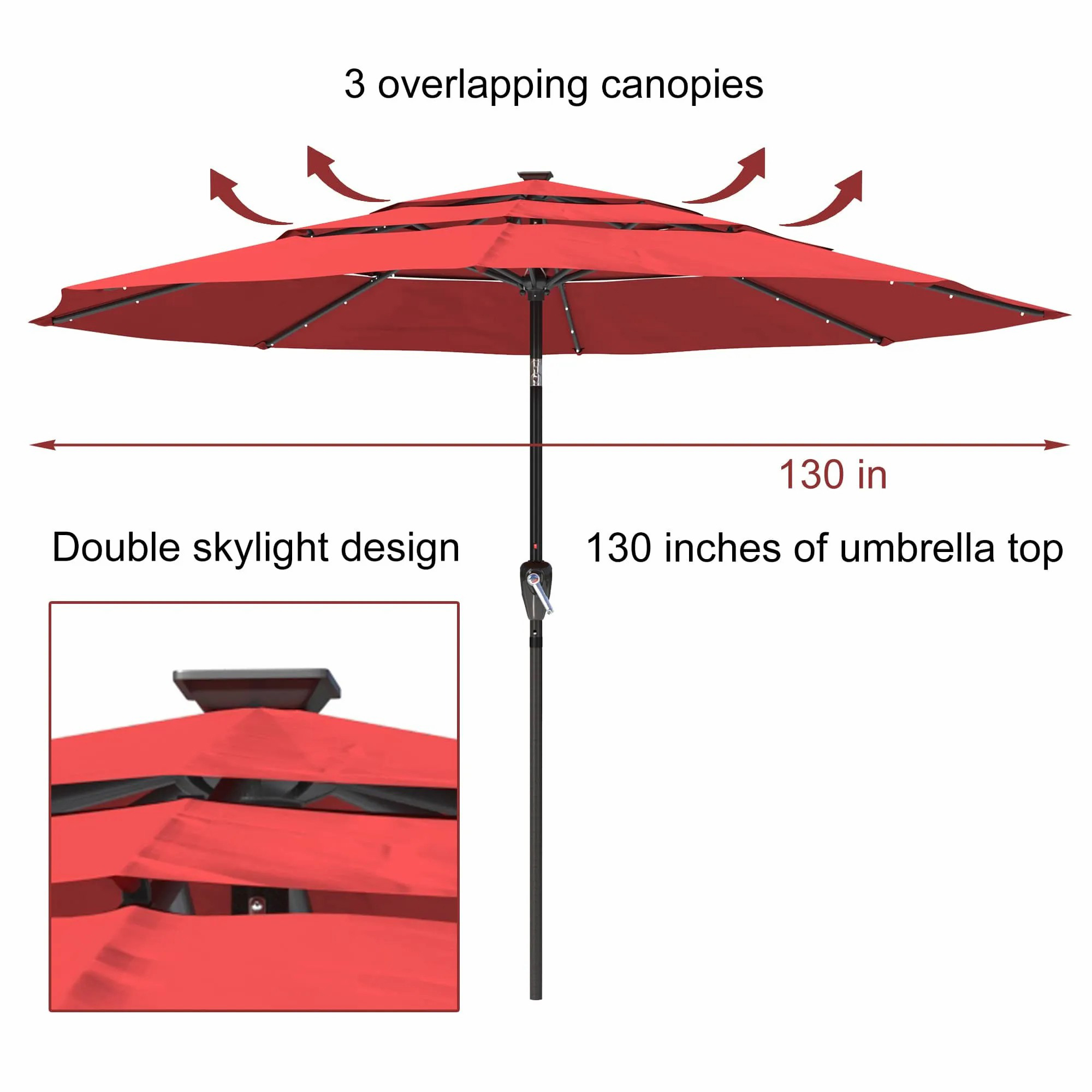 11 FT 3-Layer Aluminum Market Solar Tilt Patio Umbrella with 32-LED Light (without Base)