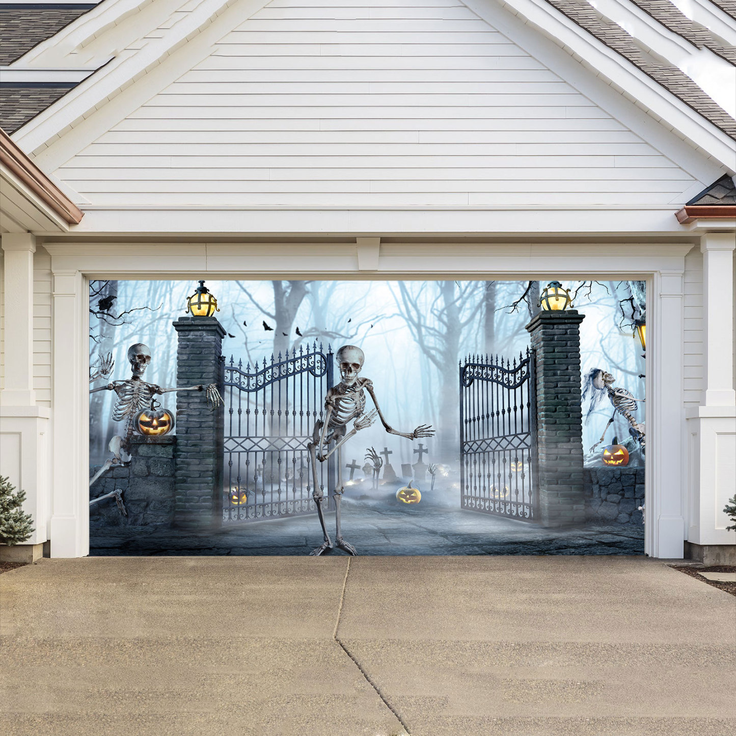 Halloween - Skeleton invites zombie party to cemetery