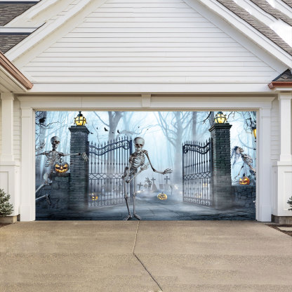 Halloween - Skeleton invites zombie party to cemetery