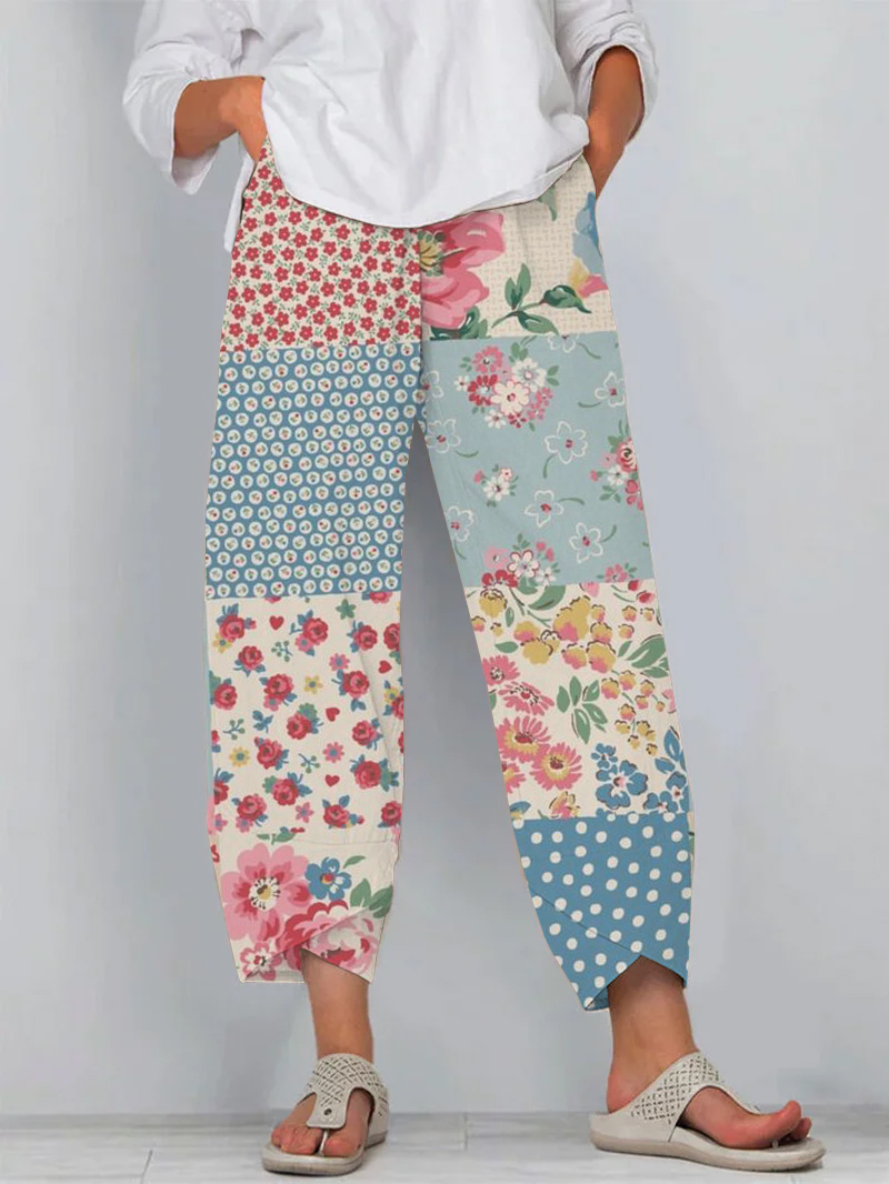 Vintage Floral Print Loose Casual Pants