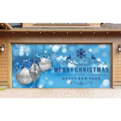 Silver Christmas Ornaments on Blue Christmas Garage Door Decor Mural f
