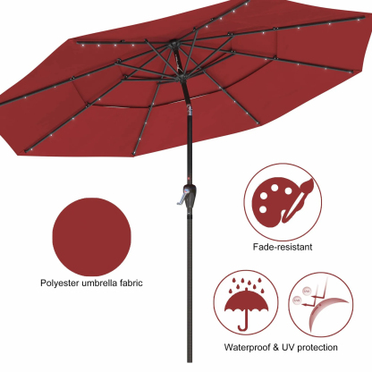 11 FT 3-Layer Aluminum Market Solar Tilt Patio Umbrella with 32-LED Light (without Base)