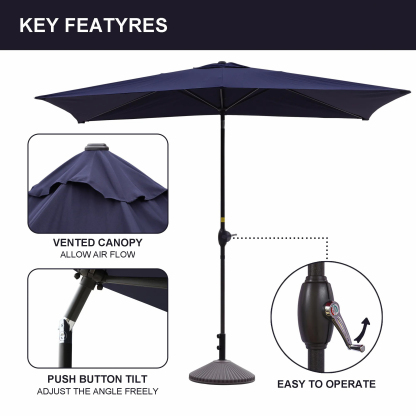 10Ft Aluminum Rectangular Market Patio Umbrella with Crank and Tilt (without Base)