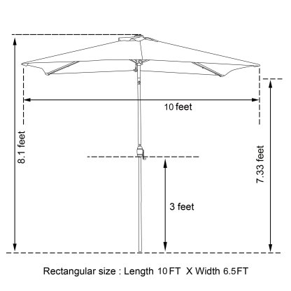 10Ft Aluminum Rectangular Market Patio Umbrella with Crank and Tilt (without Base)