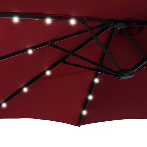 15ft Patio Steel Rectangular Double-Sided Market Umbrella With Base, Classic Design or Solar LED Lights Options,UV Sun Protection & Easy Crank for Deck Pool Patio.