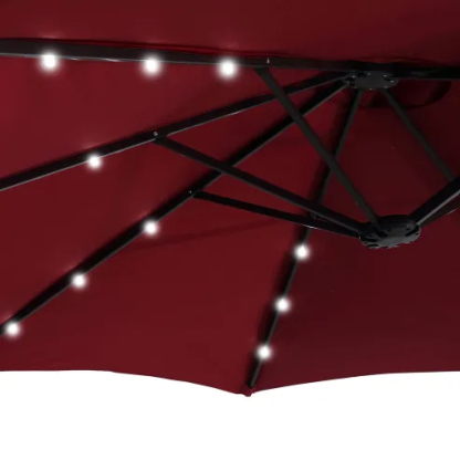 15ft Patio Steel Rectangular Double-Sided Market Umbrella With Base, Classic Design or Solar LED Lights Options,UV Sun Protection & Easy Crank for Deck Pool Patio.