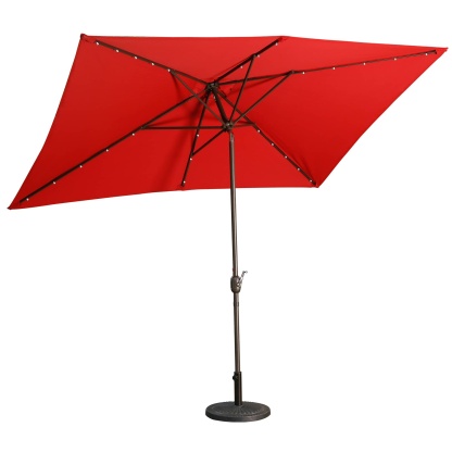 10Ft Outdoor Rectangular Umbrella with 26 Solar-Powered LED Lights, Crank and Tilt (Without Base)