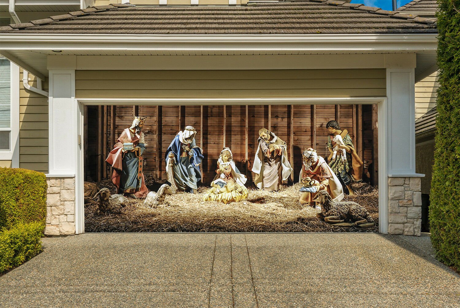 Nativity Scene Garage Door Banner, Christmas Mural for Double Garage Door