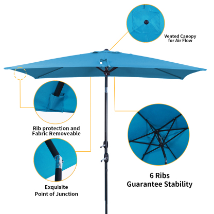 10Ft Aluminum Rectangular Market Patio Umbrella with Crank and Tilt (without Base)