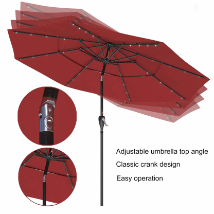 11 FT 3-Layer Aluminum Market Solar Tilt Patio Umbrella with 32-LED Light (without Base)