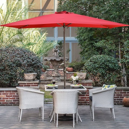 10Ft Outdoor Rectangular Umbrella with 26 Solar-Powered LED Lights, Crank and Tilt (Without Base)