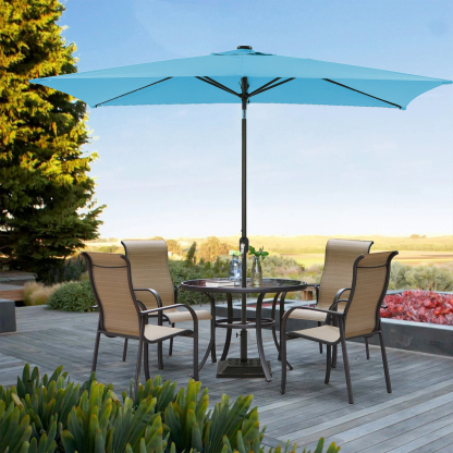 10Ft Outdoor Rectangular Umbrella with 26 Solar-Powered LED Lights, Crank and Tilt (Without Base)