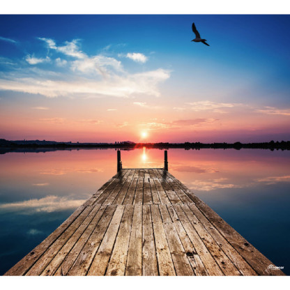 Blue and Brown Sunset Single Car Garage Door Banner