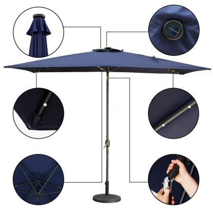 10Ft Outdoor Rectangular Umbrella with 26 Solar-Powered LED Lights, Crank and Tilt (Without Base)