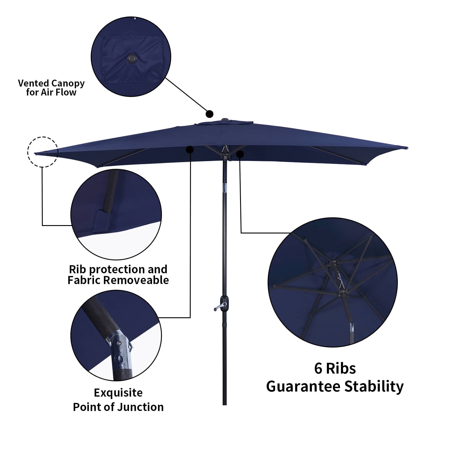 10Ft Aluminum Rectangular Market Patio Umbrella with Crank and Tilt (without Base)