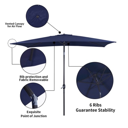 10Ft Aluminum Rectangular Market Patio Umbrella with Crank and Tilt (without Base)