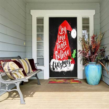 Joy, Love, Peace, Believe Door Cover - Christmas Door Covers - Outdoor Christmas Decorations - Front Door Decor - Holiday Door Covers