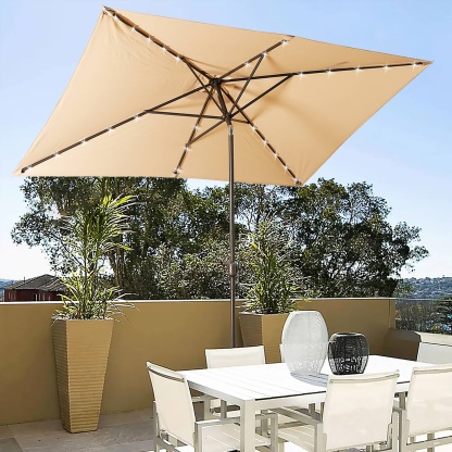 10Ft Outdoor Rectangular Umbrella with 26 Solar-Powered LED Lights, Crank and Tilt (Without Base)