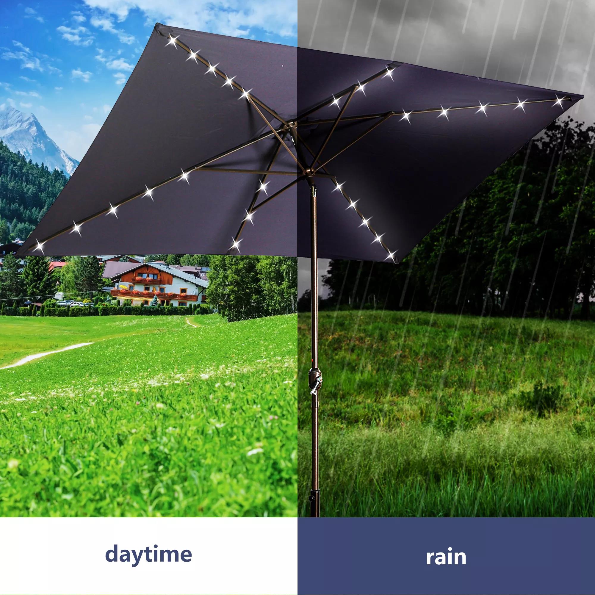 10Ft Outdoor Rectangular Umbrella with 26 Solar-Powered LED Lights, Crank and Tilt (Without Base)