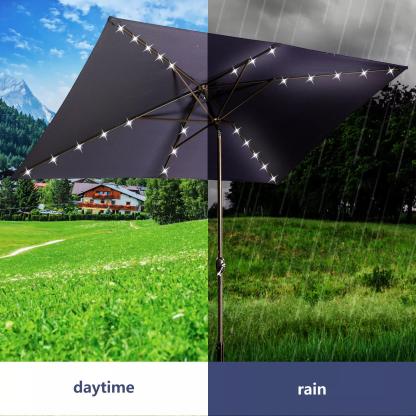10Ft Outdoor Rectangular Umbrella with 26 Solar-Powered LED Lights, Crank and Tilt (Without Base)