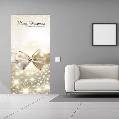 Golden Bow Christmas Door Cover - Christmas Door Covers - Outdoor Christmas Decorations - Front Door Decor - Holiday Door Covers