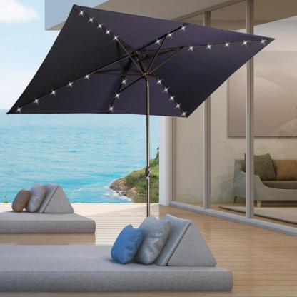 10Ft Outdoor Rectangular Umbrella with 26 Solar-Powered LED Lights, Crank and Tilt (Without Base)