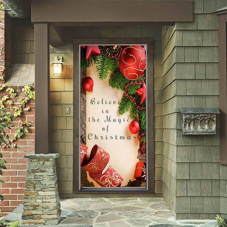 BELIEVE Door Cover - Christmas Door Covers - Outdoor Christmas Decorations - Front Door Decor - Holiday Door Covers