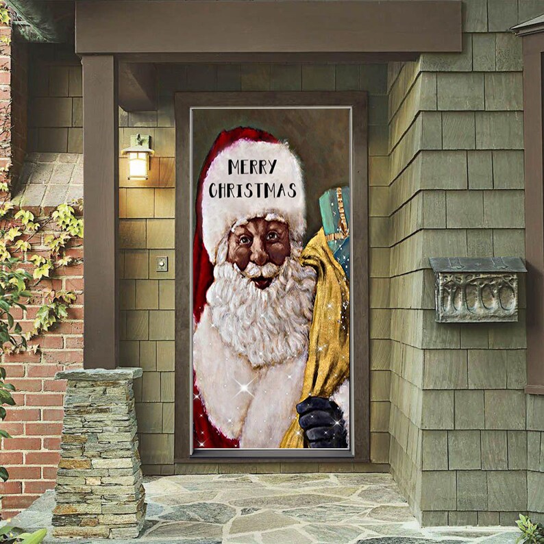 Black Santa Claus Door Cover - Christmas Door Covers - Black Santa Claus Decor - Holiday Door Covers - Black Santa Claus Decoration