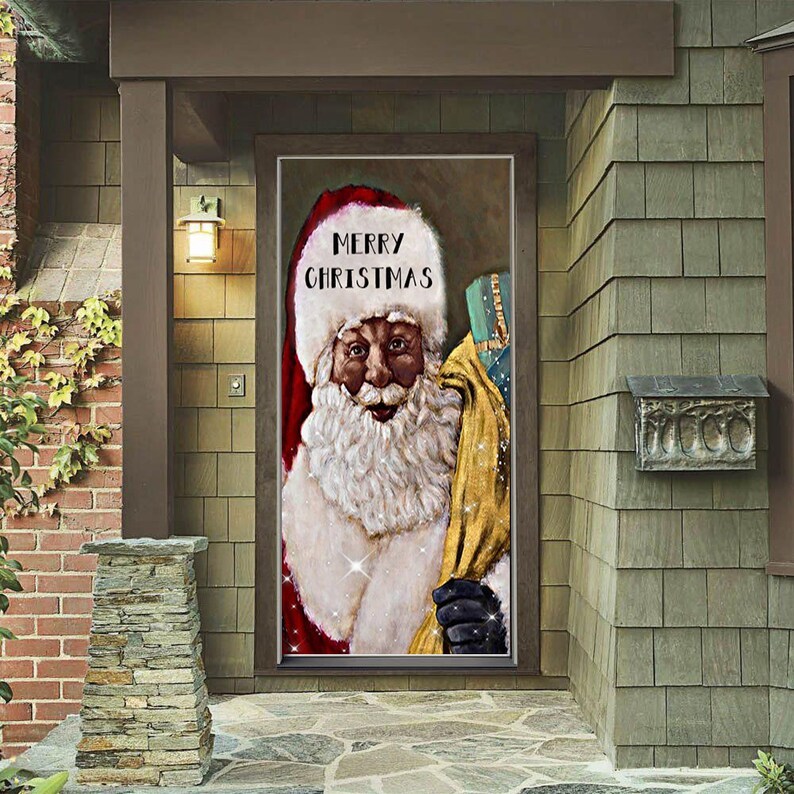 Black Santa Claus Door Cover - Christmas Door Covers - Black Santa Claus Decor - Holiday Door Covers - Black Santa Claus Decoration