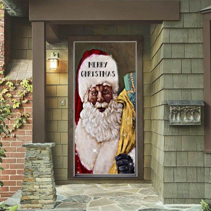 Black Santa Claus Door Cover - Christmas Door Covers - Black Santa Claus Decor - Holiday Door Covers - Black Santa Claus Decoration