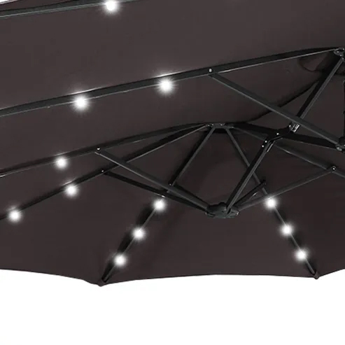 15ft Patio Steel Rectangular Double-Sided Market Umbrella With Base, Classic Design or Solar LED Lights Options,UV Sun Protection & Easy Crank for Deck Pool Patio.