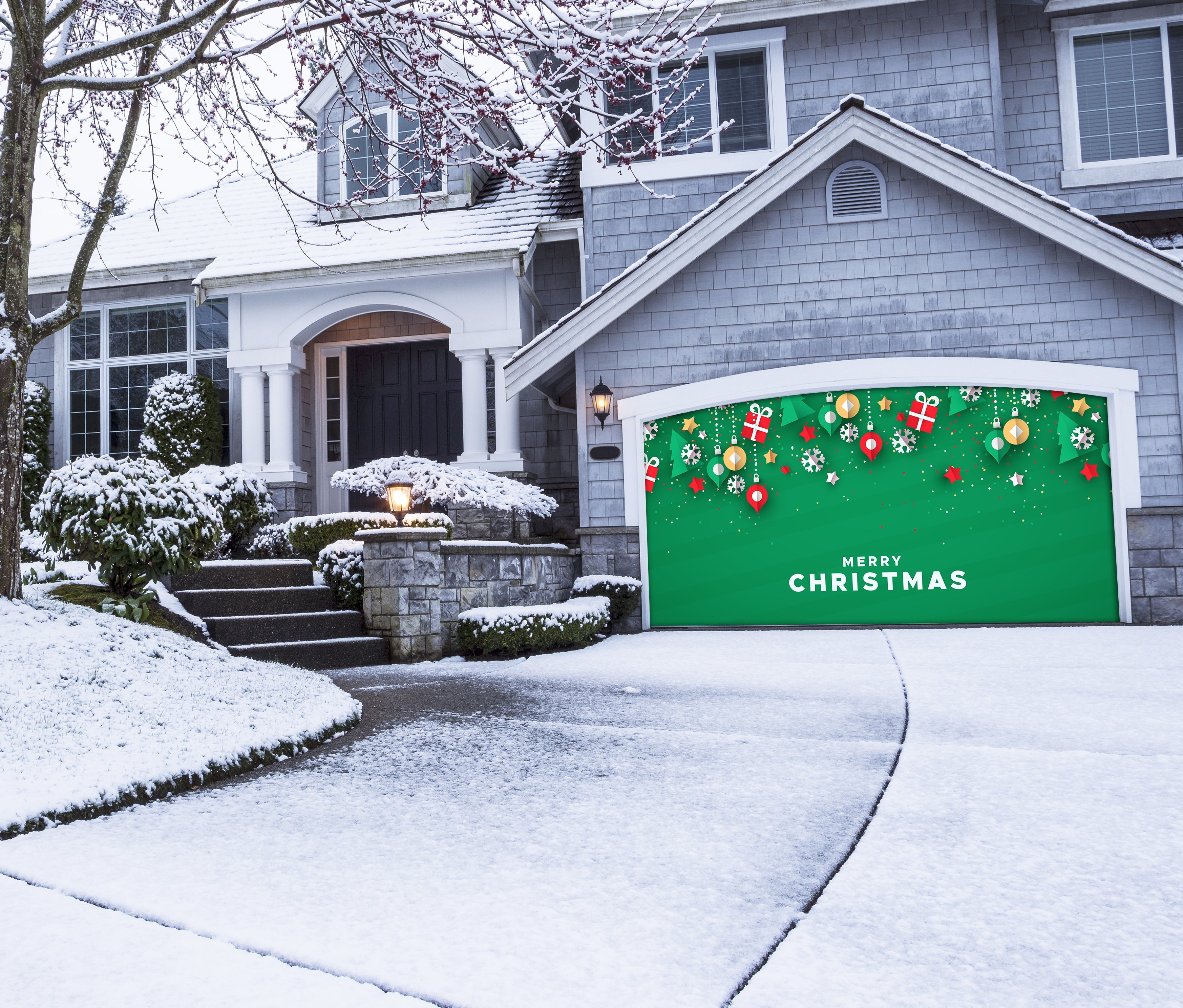 Merry christmas banner of art holiday icons