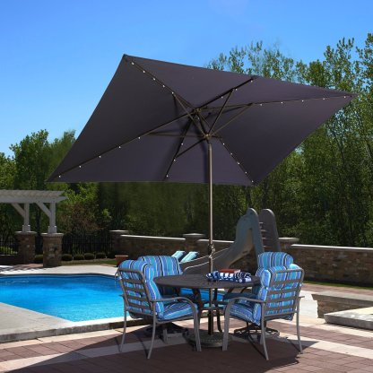 10Ft Outdoor Rectangular Umbrella with 26 Solar-Powered LED Lights, Crank and Tilt (Without Base)